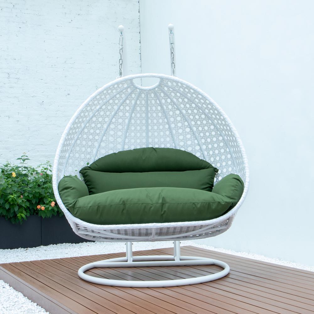 White Wicker Hanging 2 person Egg Swing Chair. Picture 4