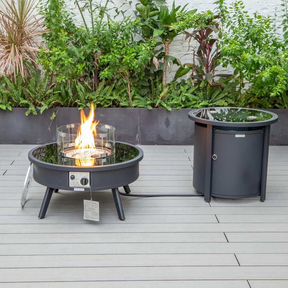 LeisureMod Walbrooke Modern Black Patio Conversation With Round Fire Pit & Tank Holder, Charcoal. Picture 8