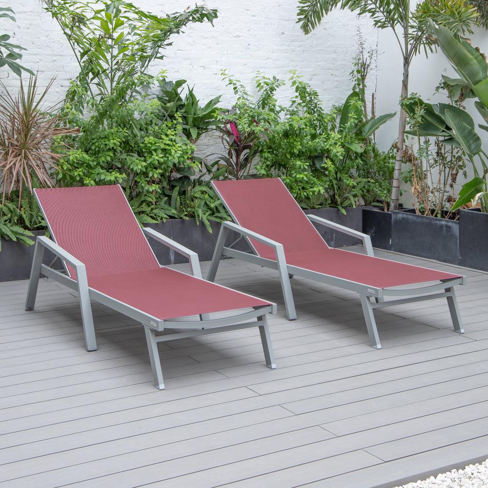 Marlin Patio Chaise Lounge Chair With Armrests in Grey Aluminum Frame, Set of 2. Picture 11