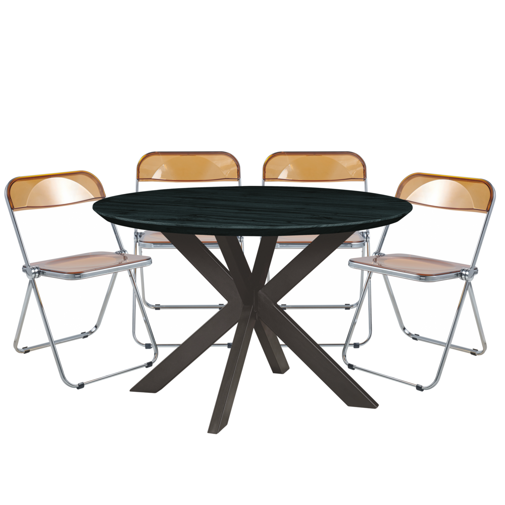 Lawrence 5-Piece Acrylic Folding Dining Chair and Round Dining Table Set. Picture 1