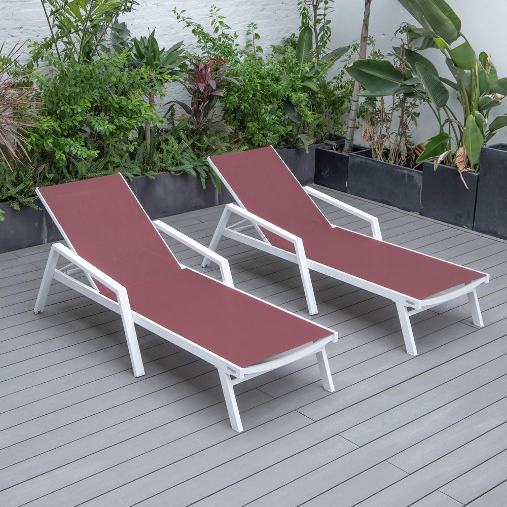 Lounge Chair With Armrests in White Aluminum Frame, Set of 2. Picture 11