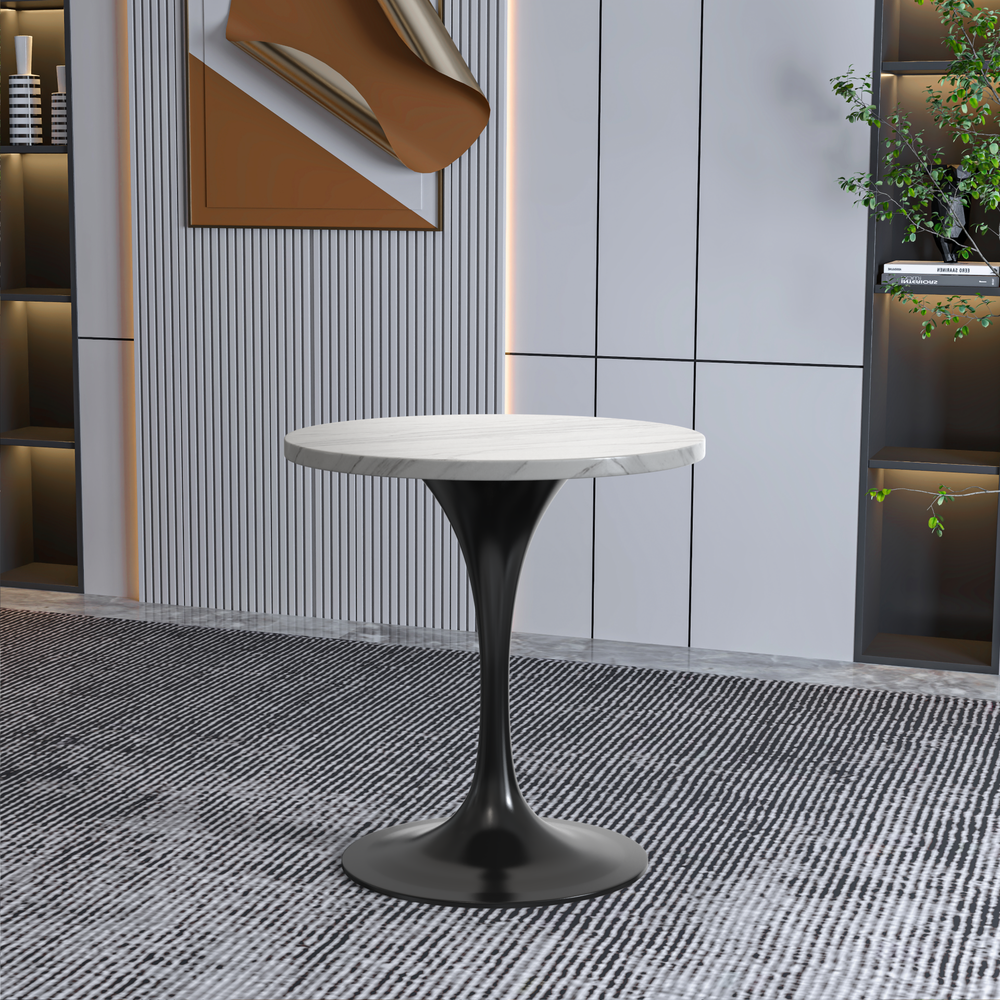 Verve 27 Round Dining Table, Black Base with Sintered Stone White Top. Picture 3