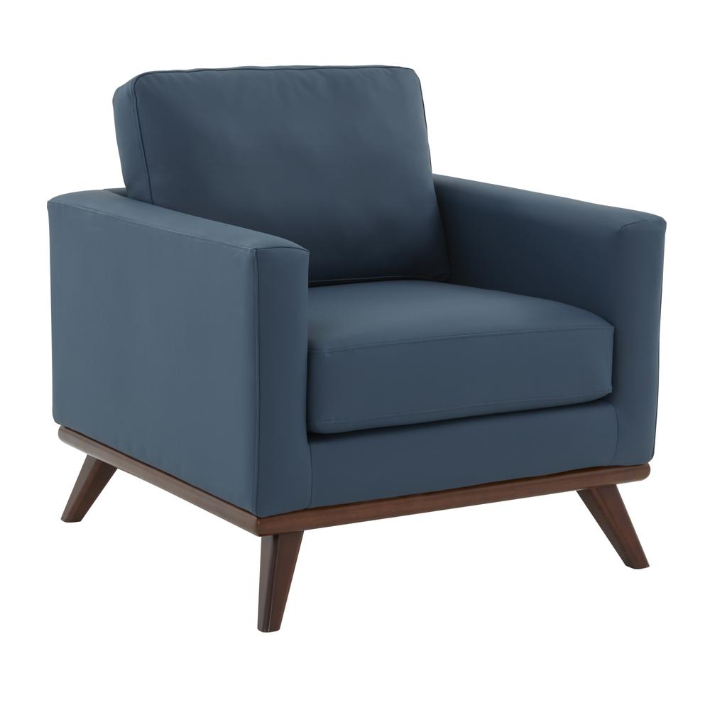 LeisureMod Chester Modern Leather Accent Arm Chair With Birch Wood Base, Navy Blue. Picture 1