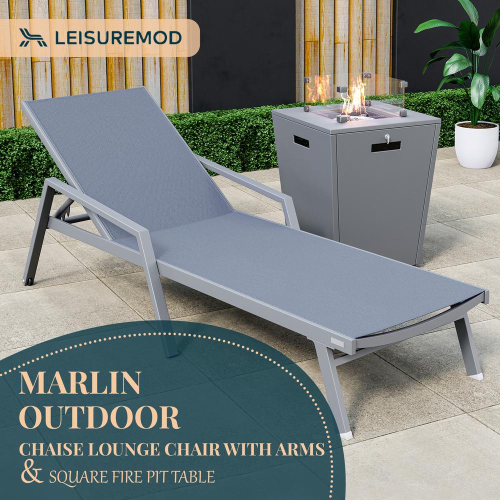 Grey Aluminum Outdoor Patio Chaise Lounge Chair With Arms. Picture 28