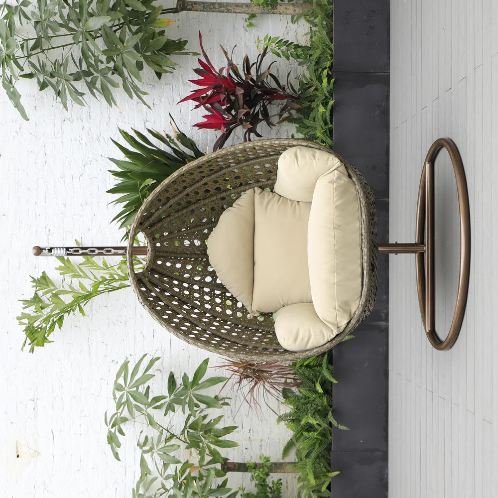 Beige Wicker Hanging Egg Swing Chair. Picture 8