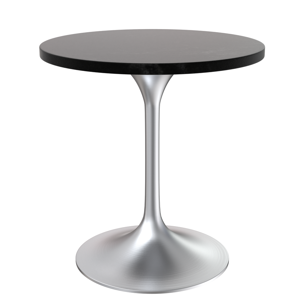 Verve 27" Round Dining Table, Brushed Chrome Base with Black MDF Top. Picture 1