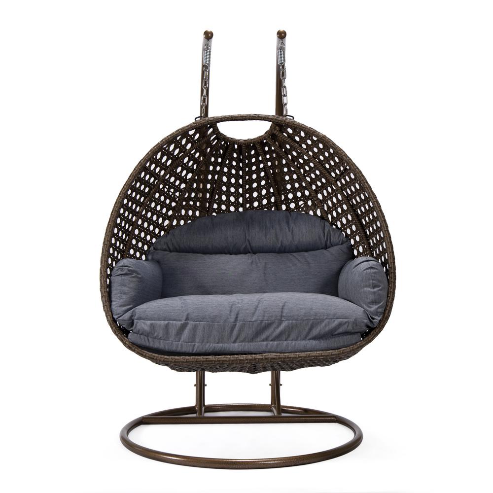 LeisureMod Wicker Hanging 2 person Egg Swing Chair , Charcoal Blue. Picture 2