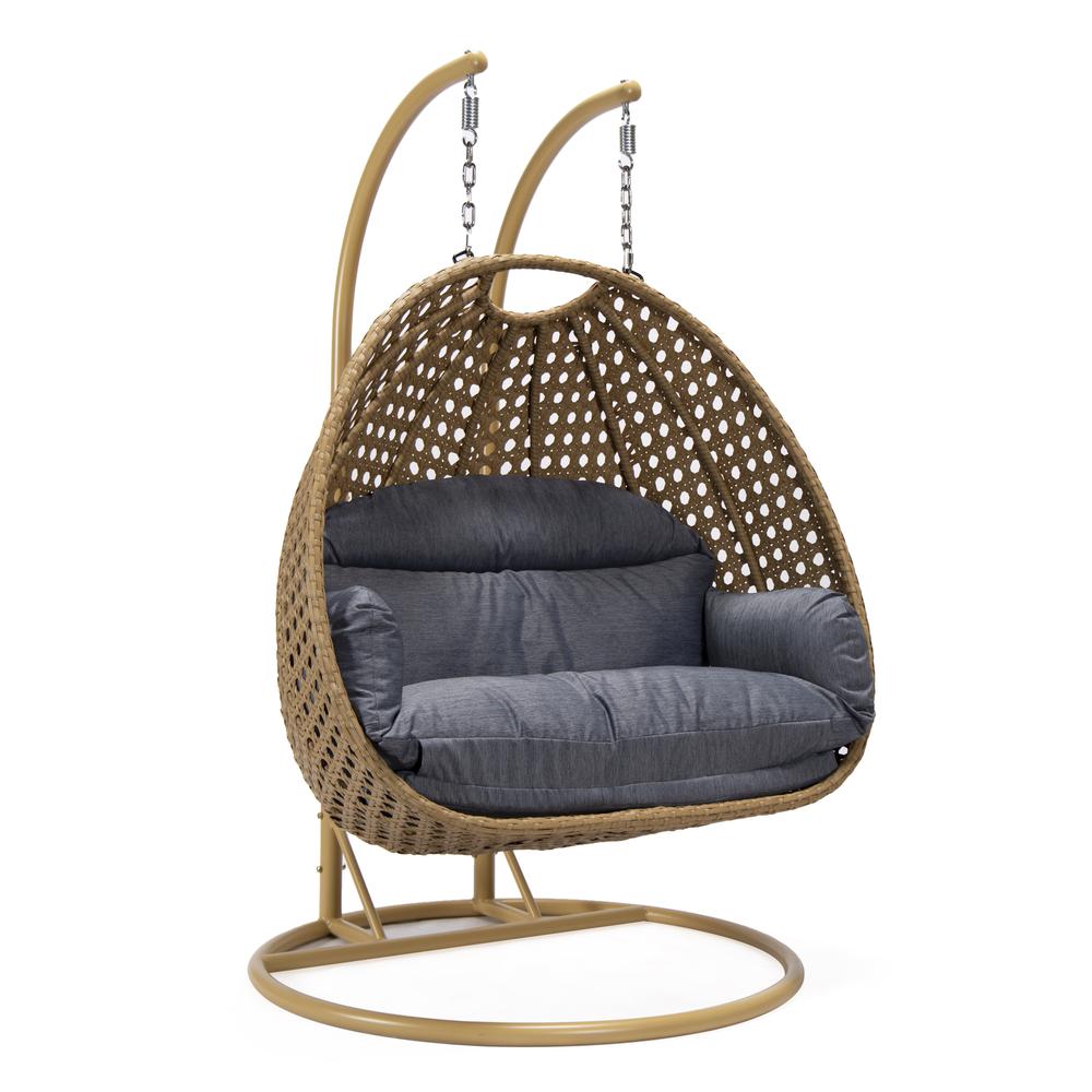 LeisureMod MendozaWicker Hanging 2 person Egg Swing Chair , Charcoal Blue color. Picture 1