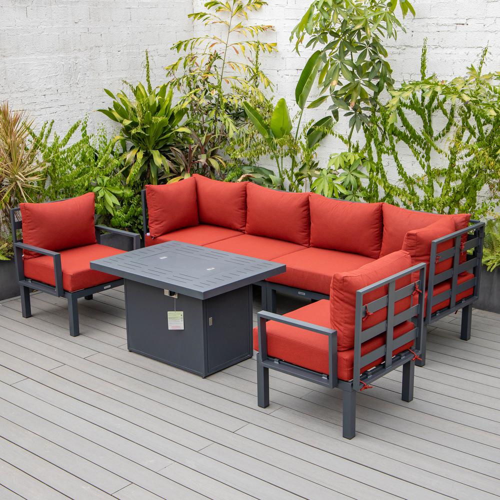 Chelsea 7-Piece Patio Sectional And Fire Pit Table Black Aluminum With Cushions. Picture 33