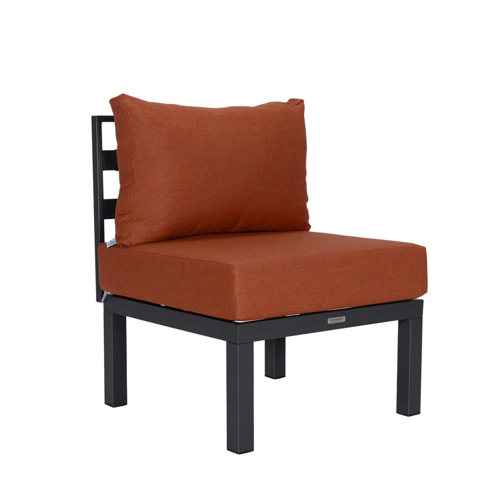 LeisureMod Chelsea 6-Piece Patio Sectional Black Aluminum With Cushions in Orange. Picture 6