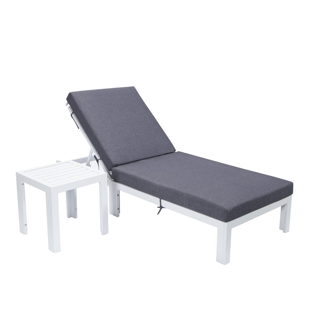 Chelsea Modern Outdoor White Chaise Lounge Chair With Side Table & Cushions. Picture 1