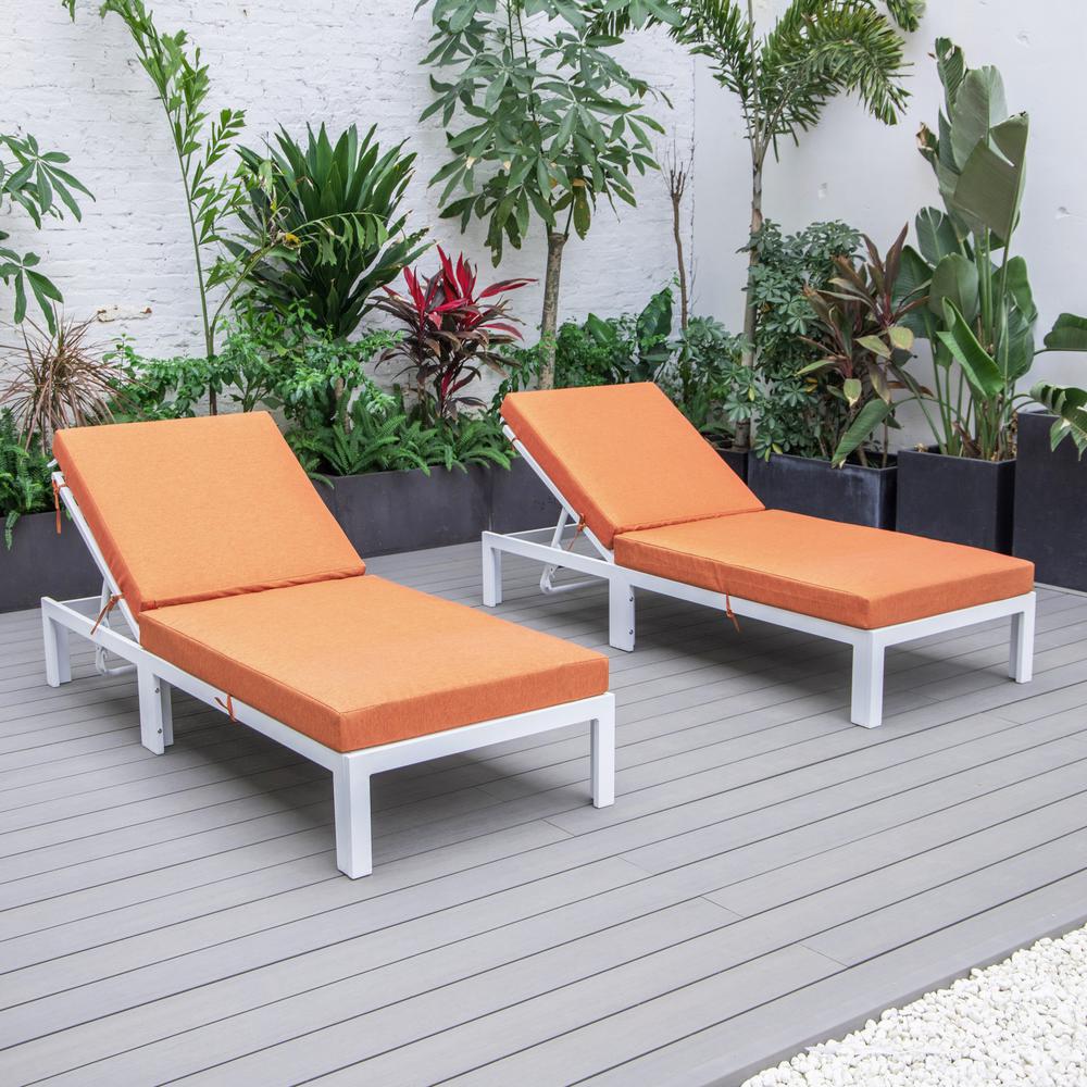 Chelsea Modern Outdoor White Chaise Lounge Chair With Cushions Set of 2. Picture 7