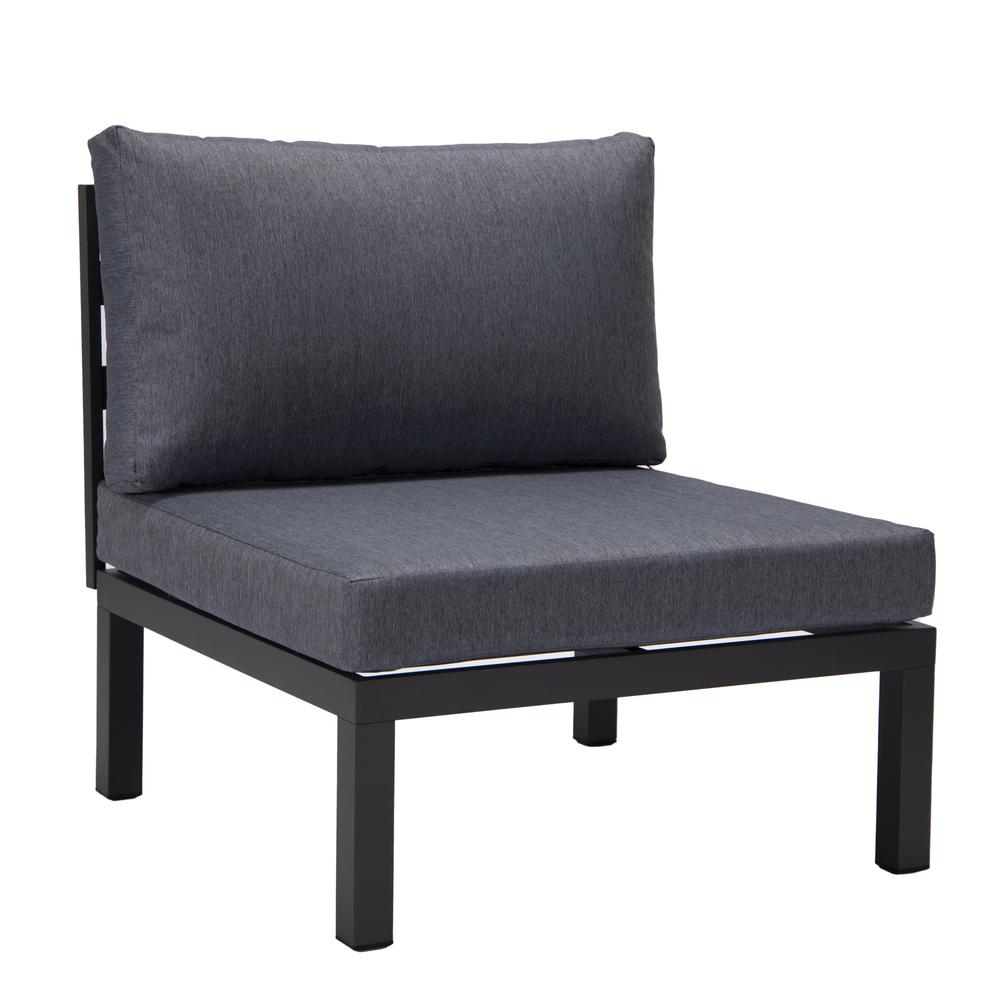 LeisureMod Hamilton 6-Piece Aluminum Patio Conversation Set With Cushions Charcoal Blue. Picture 6