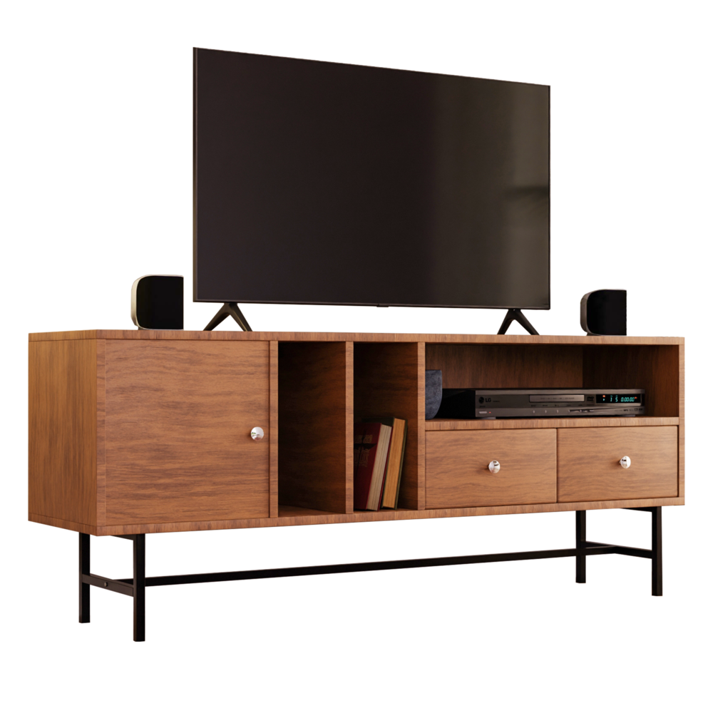 Rectangular TV Stand with Enclosed Storage and Powder Coated Iron Legs. Picture 1