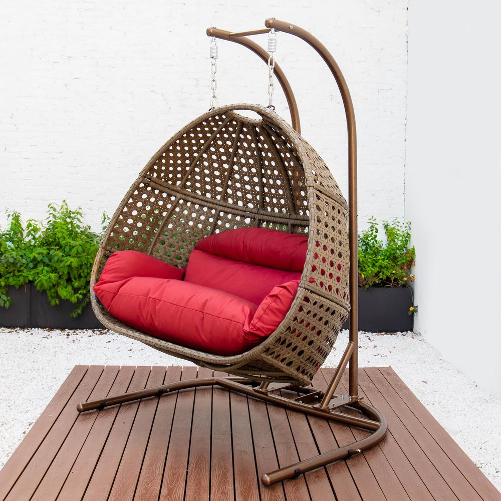LeisureMod Wicker Hanging Double Egg Swing Chair  EKDBG-57DR. Picture 8