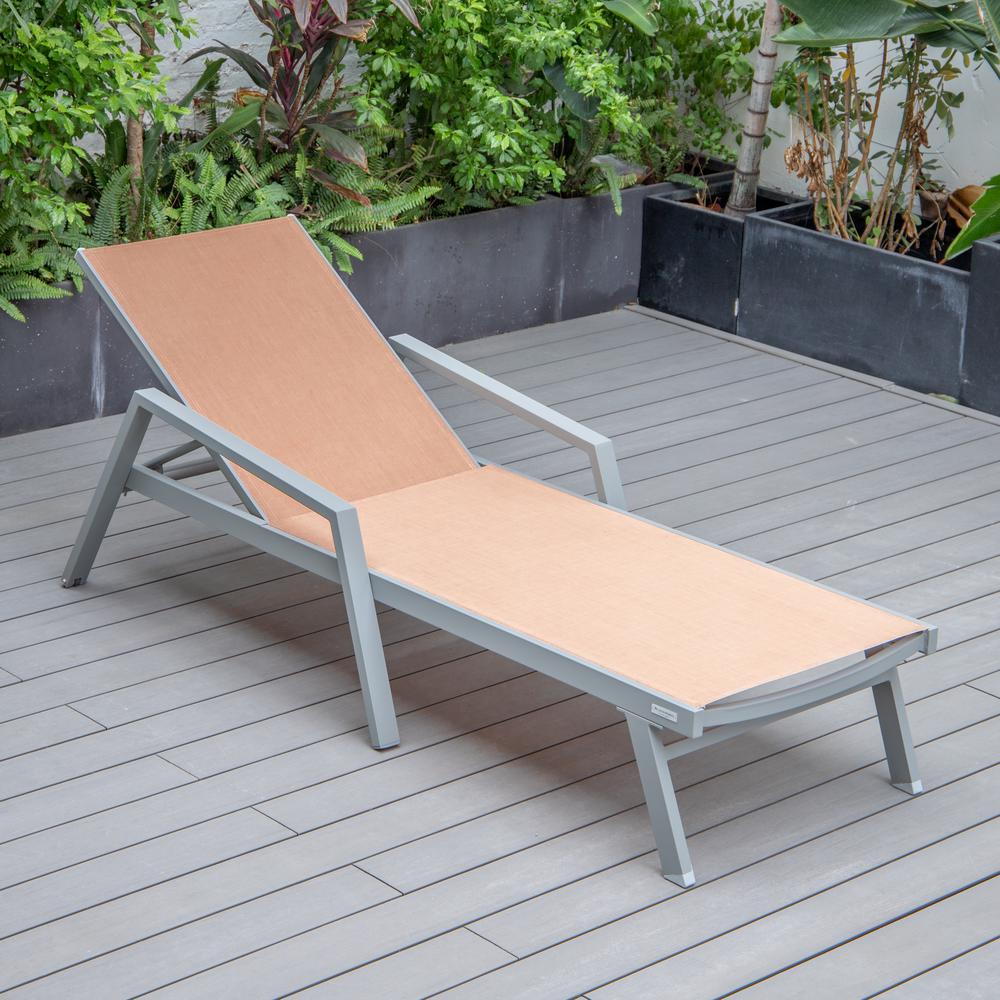 Grey Aluminum Outdoor Patio Chaise Lounge Chair With Arms. Picture 20