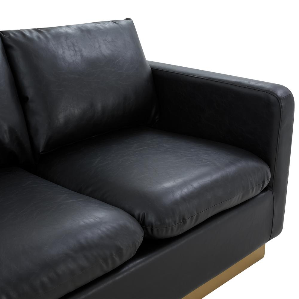 LeisureMod Nervo Modern Mid-Century Upholstered Leather Sofa with Gold Frame, Black. Picture 6