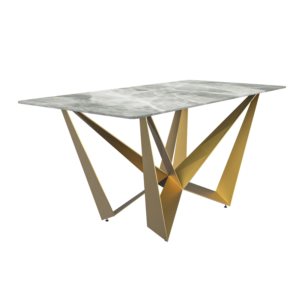 Modern Dining Table with a 55" Rectangular Top and Gold Steel Base. Picture 1