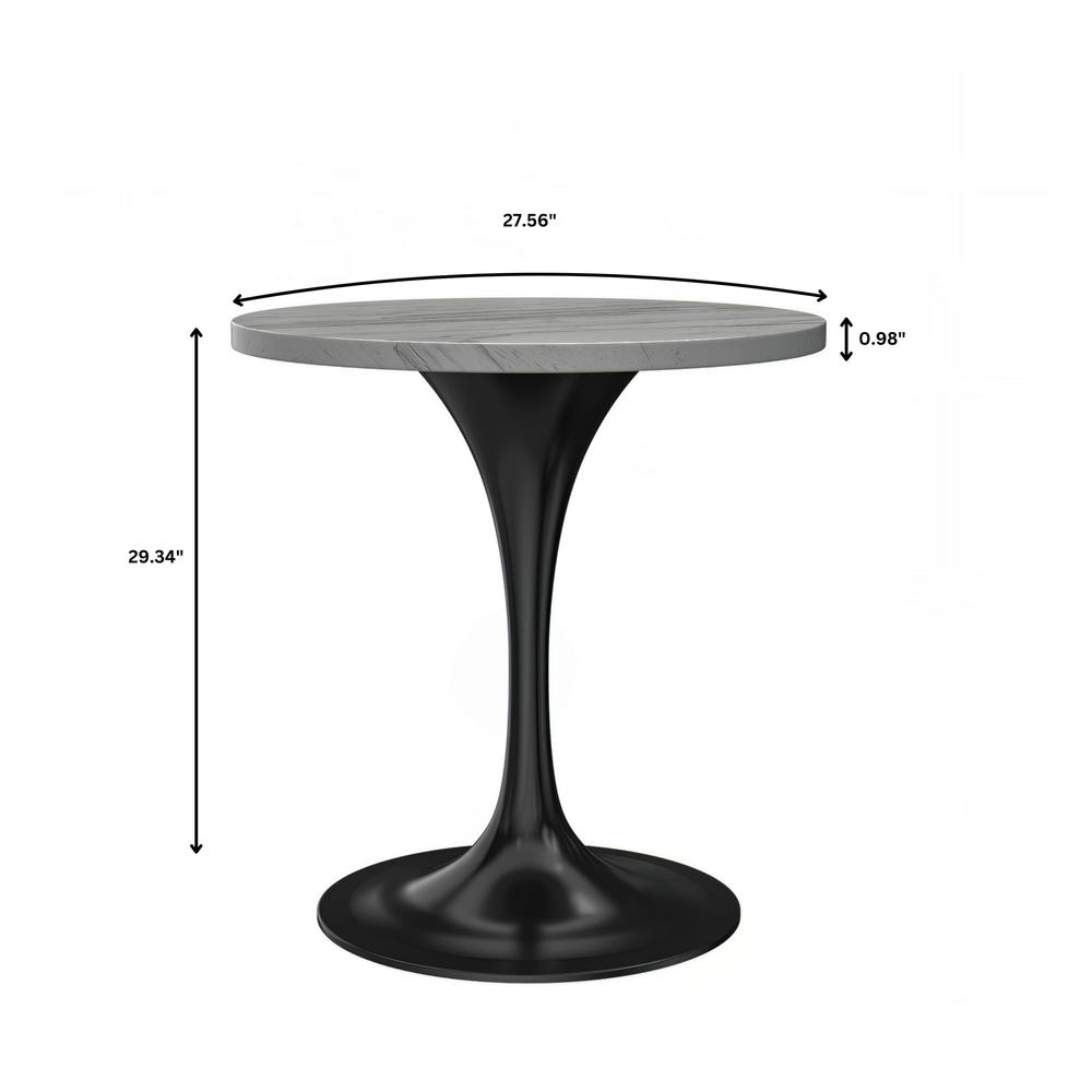 Verve 27" Round Dining Table, Black Base with Laminated White Marbleized Top. Picture 7