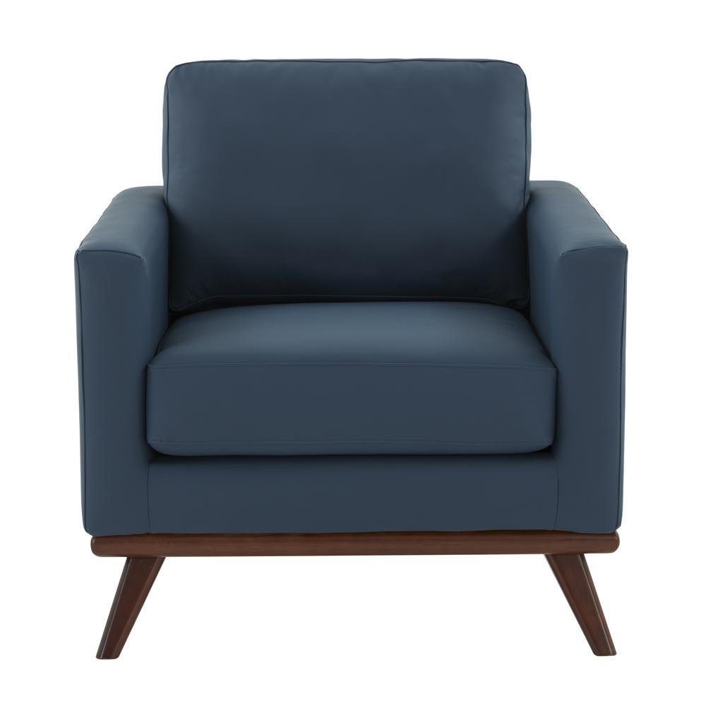 LeisureMod Chester Modern Leather Accent Arm Chair With Birch Wood Base, Navy Blue. Picture 3