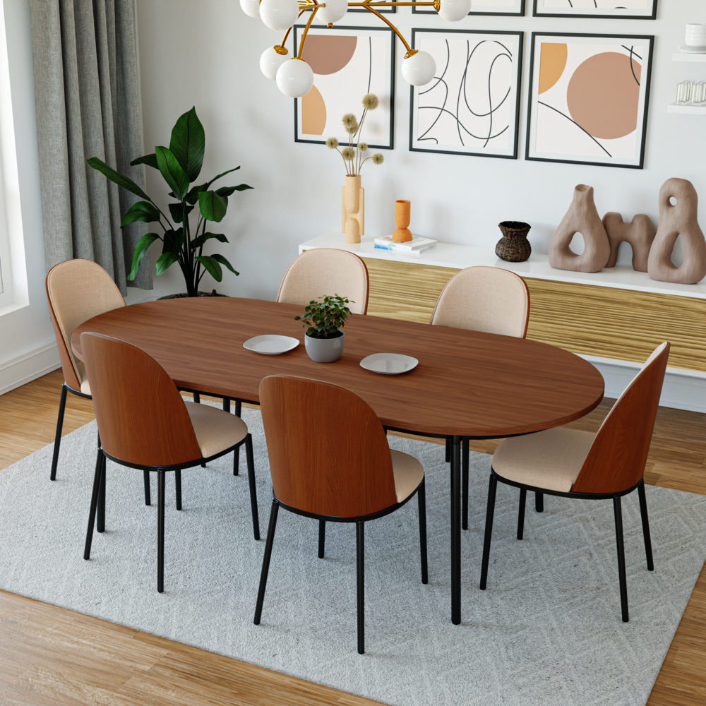 7-Piece Dining Set in Steel Frame with 6 Dining Chairs and 71" Oval Dining Table. Picture 24