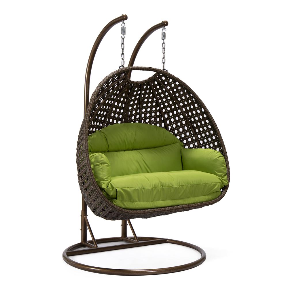 LeisureMod Wicker Hanging 2 person Egg Swing Chair , Light Green. Picture 2