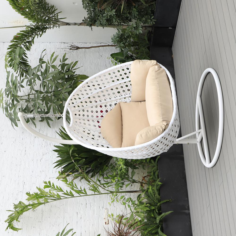 LeisureMod Wicker Hanging Egg Swing Chair, Beige color. Picture 6