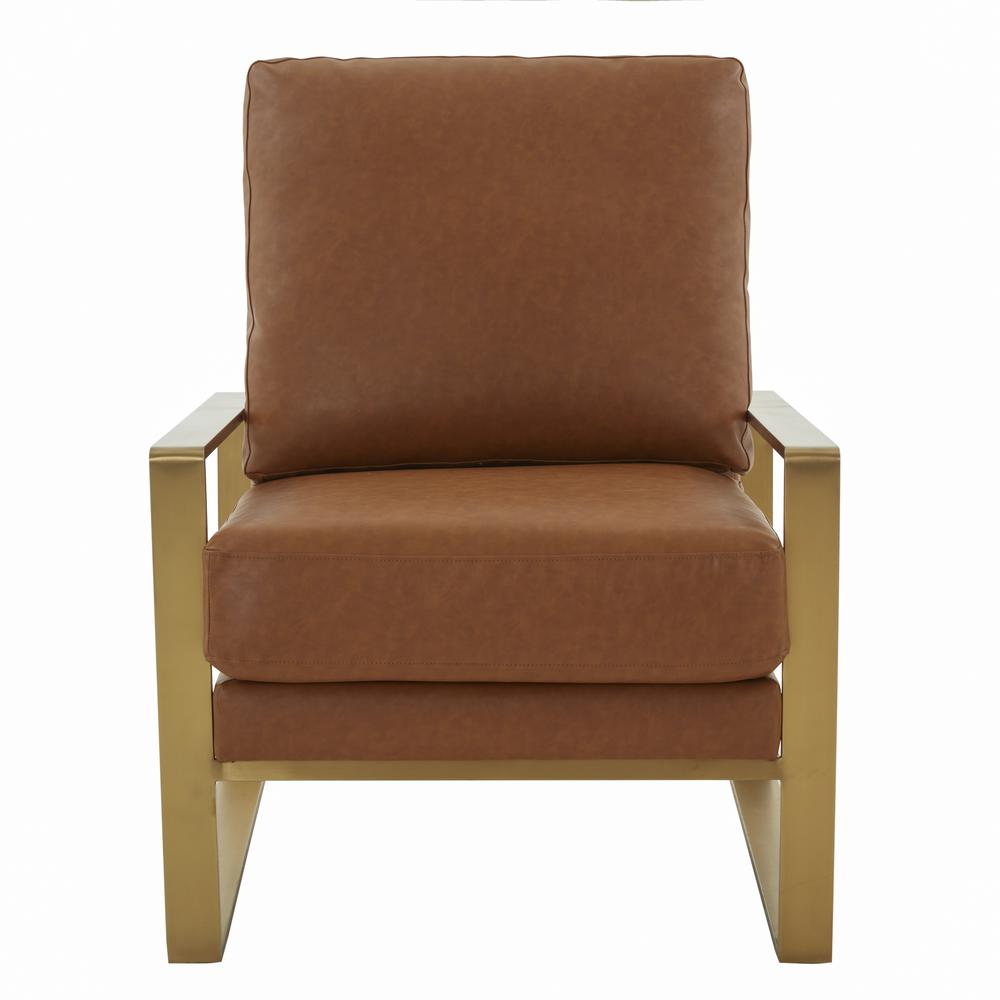 LeisureMod Jefferson Leather Modern Design Accent Armchair With Elegant Gold Frame, Cognac Tan. Picture 6