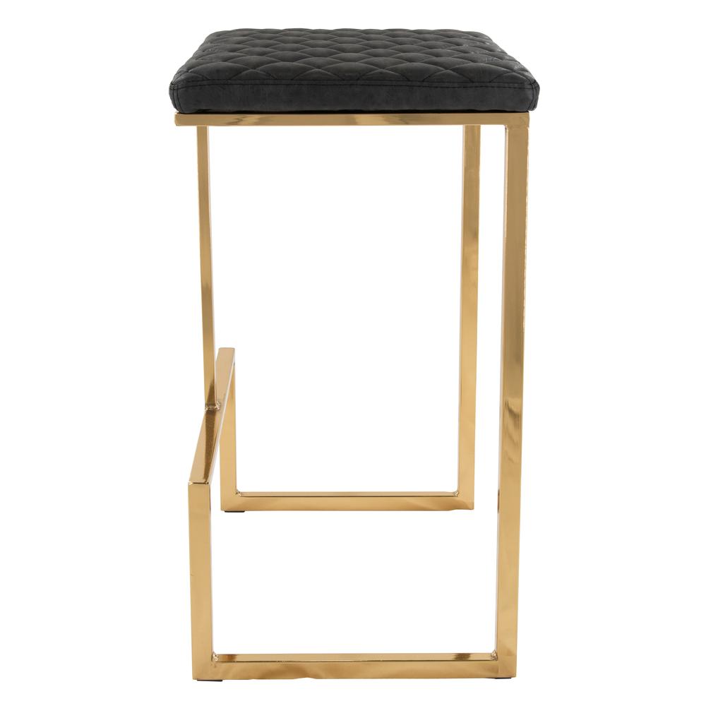 LeisureMod Quincy Quilted Stitched Leather Bar Stools With Gold Metal FrameCharcoal Black. Picture 1