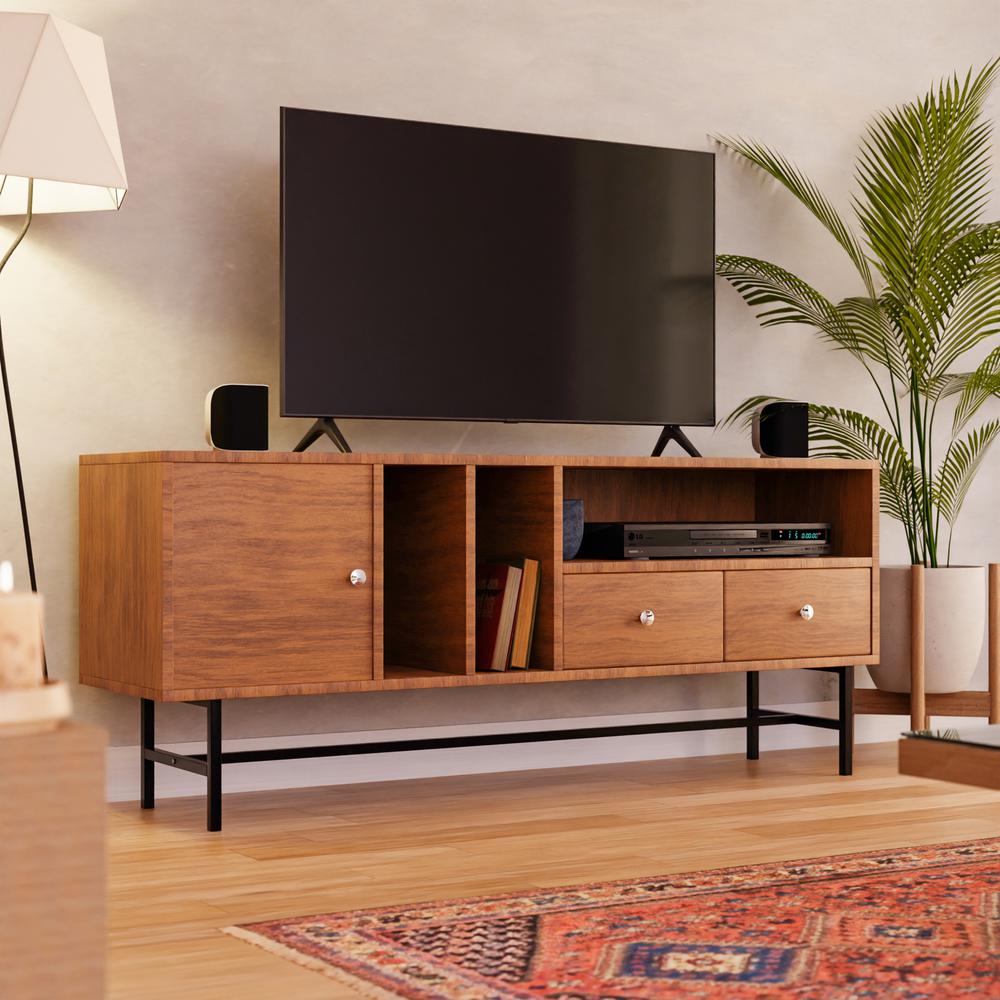 Rectangular TV Stand with Enclosed Storage and Powder Coated Iron Legs. Picture 5