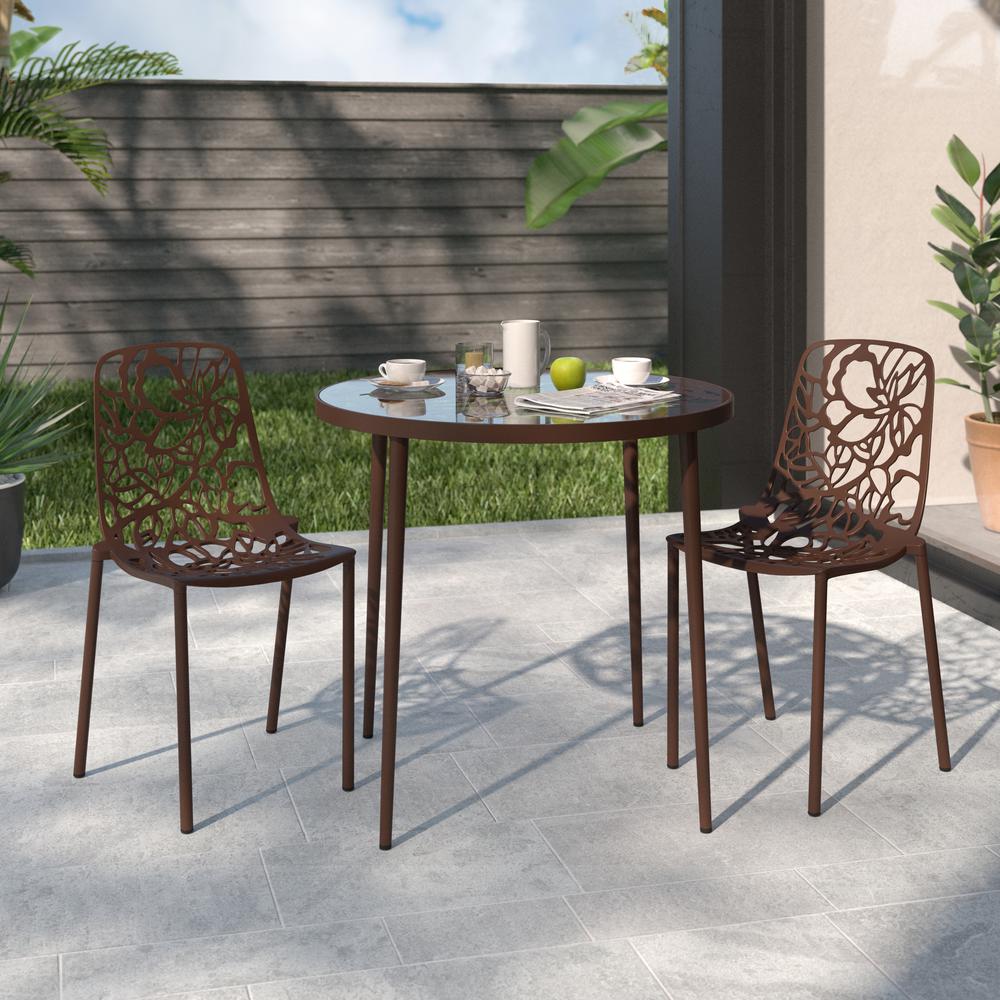 3-Piece Aluminum Outdoor Patio Dining Set with Tempered Glass Top Table. Picture 9