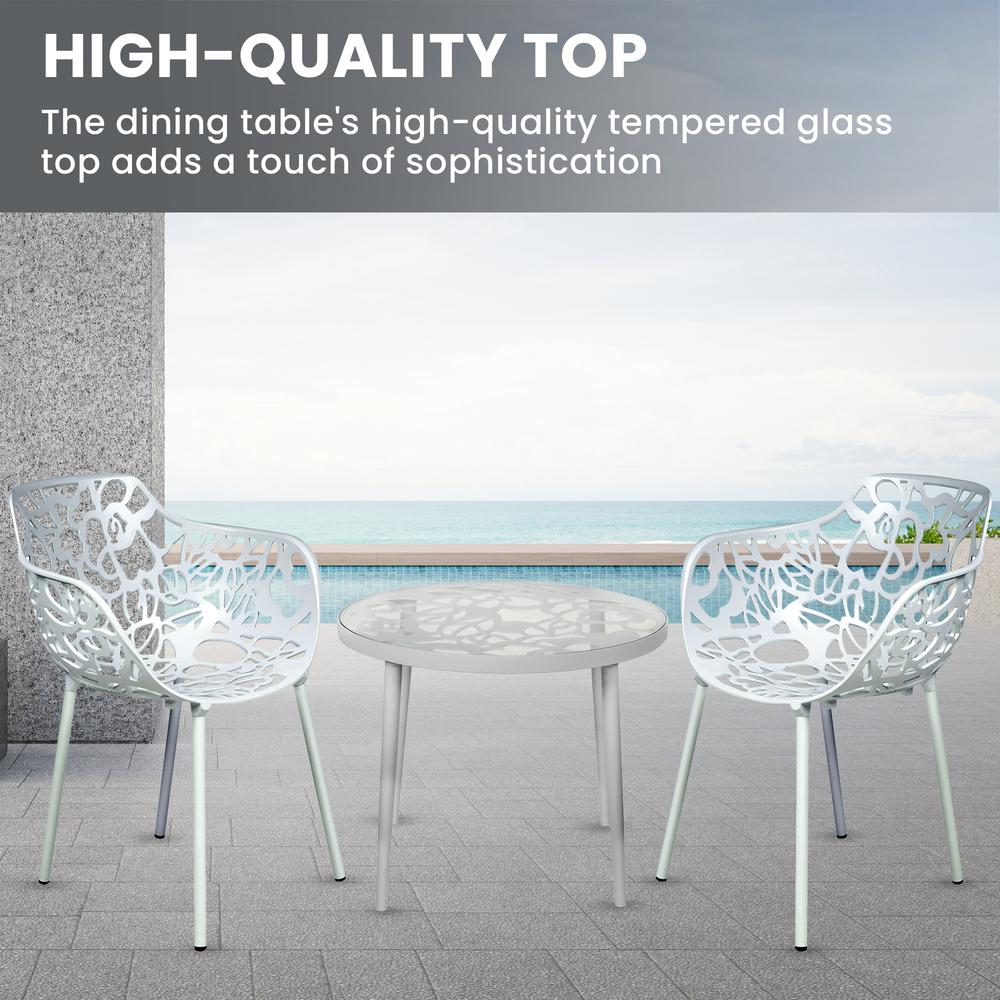 3-Piece Aluminum Outdoor Patio Dining Set with Tempered Glass Top Table. Picture 5