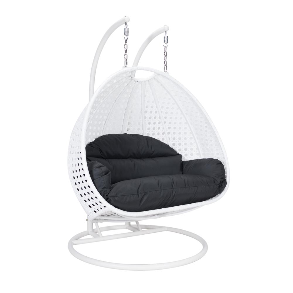 White Wicker Hanging 2 person Egg Swing Chair. Picture 1