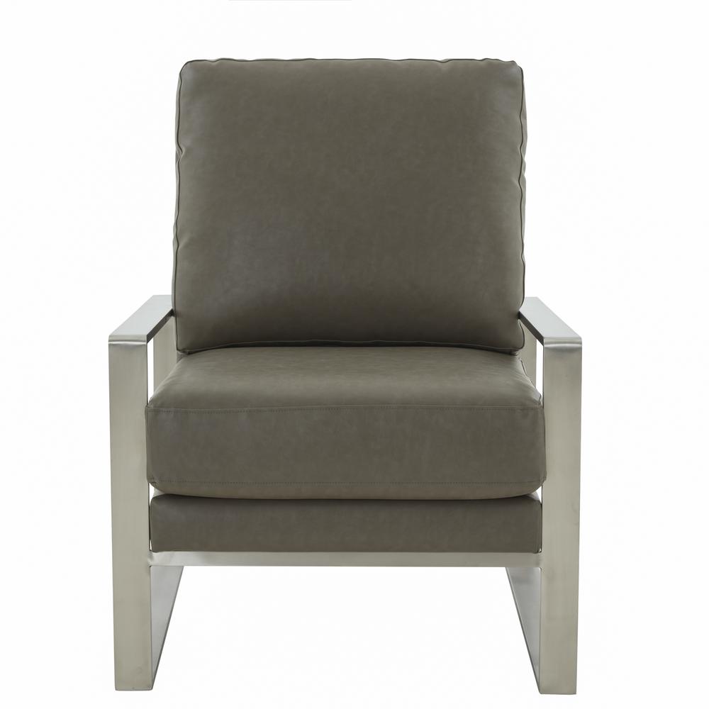 LeisureMod Jefferson Leather Modern Design Accent Armchair With Elegant Silver Frame, Grey. Picture 5