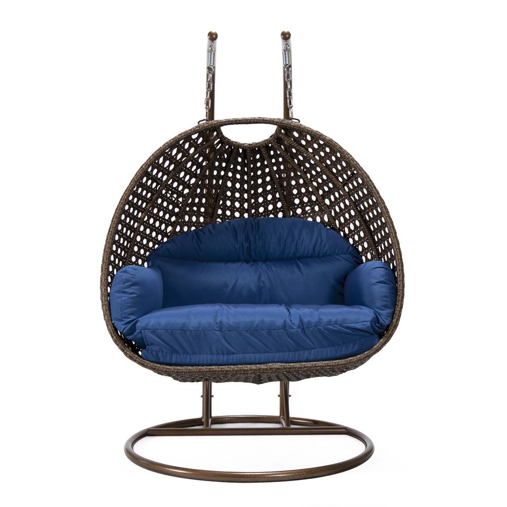 LeisureMod Wicker Hanging 2 person Egg Swing Chair , Blue. Picture 2