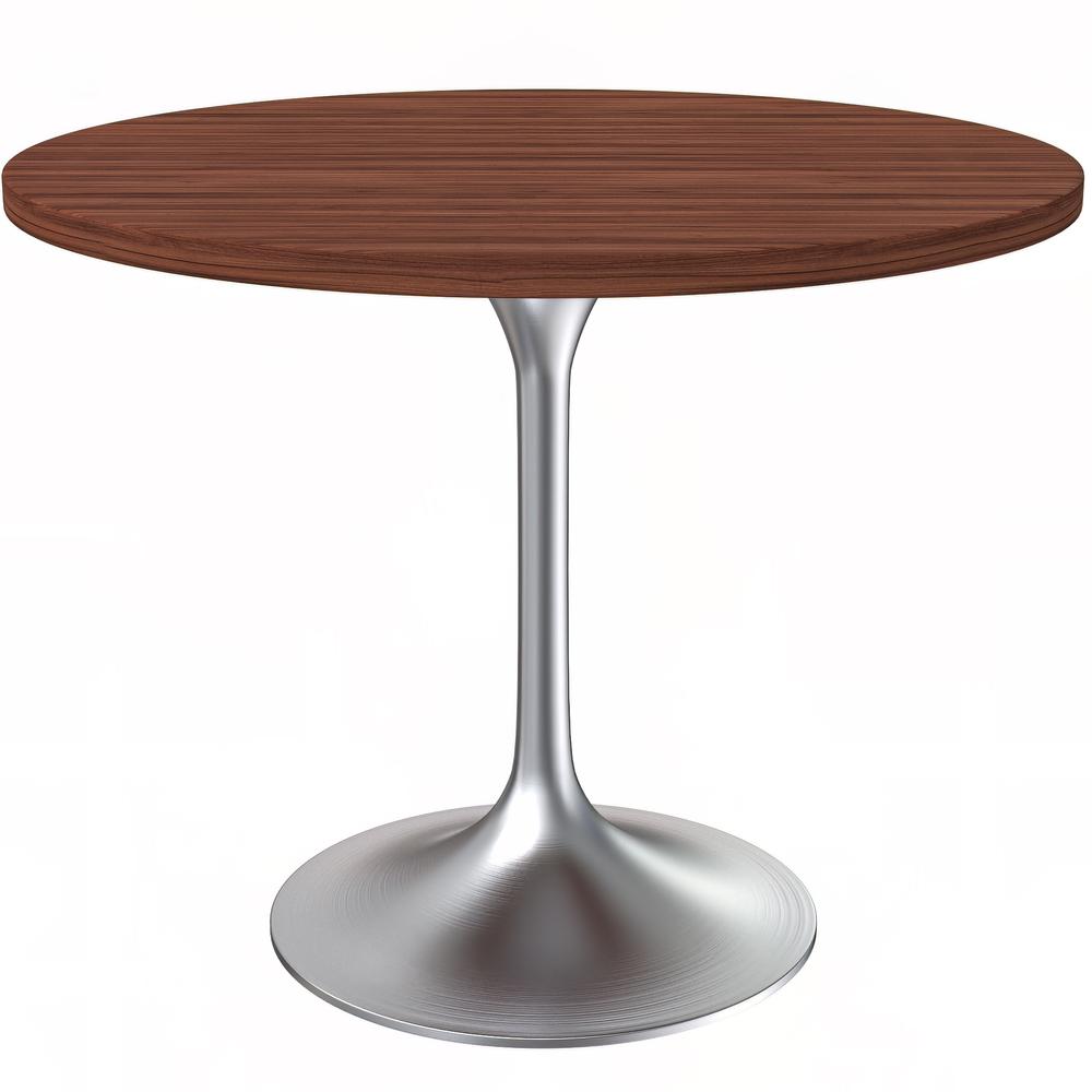 Verve 27" Round Dining Table, Brushed Chrome Base with Cognac Brown MDF Top. Picture 9