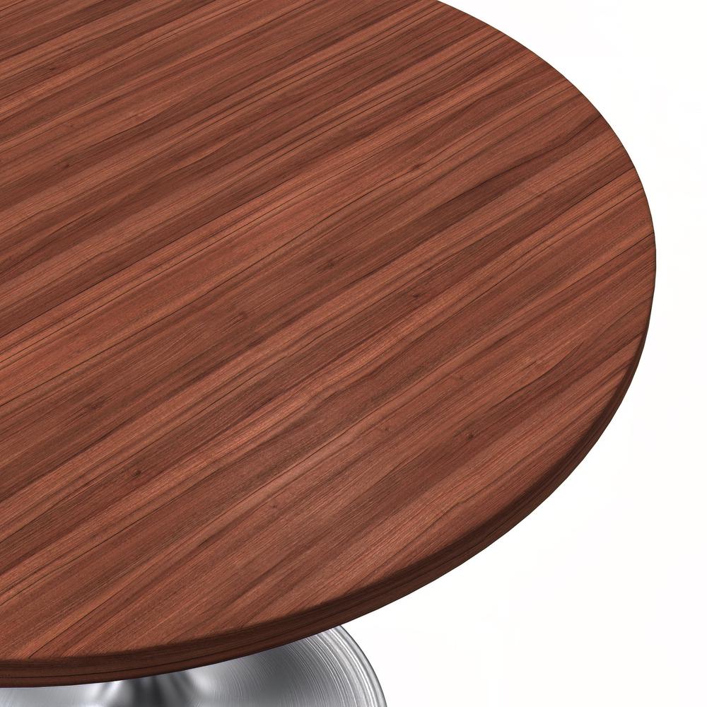 Verve 27" Round Dining Table, Brushed Chrome Base with Cognac Brown MDF Top. Picture 13