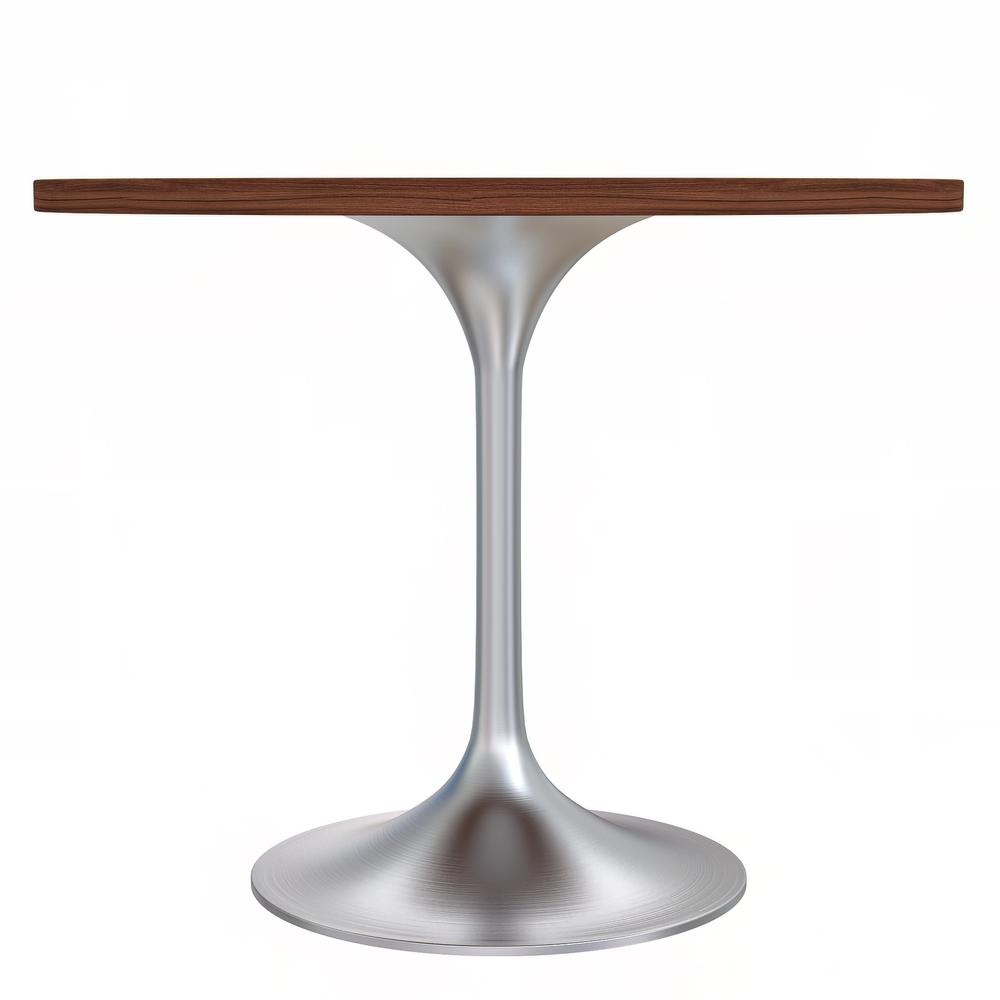 Verve 27" Round Dining Table, Brushed Chrome Base with Cognac Brown MDF Top. Picture 10