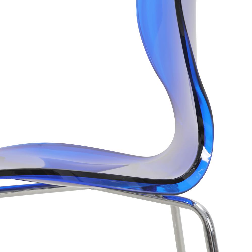 Acrylic Barstool with Steel Frame in Chrome Finish Set of 2 in Transparent Blue. Picture 23