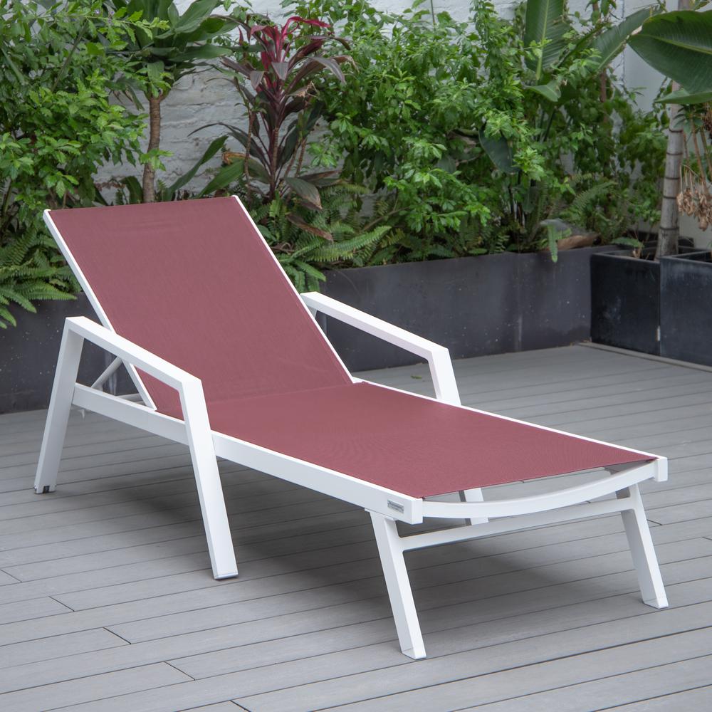 Marlin Patio Chaise Lounge Chair With Armrests in White Aluminum Frame. Picture 2