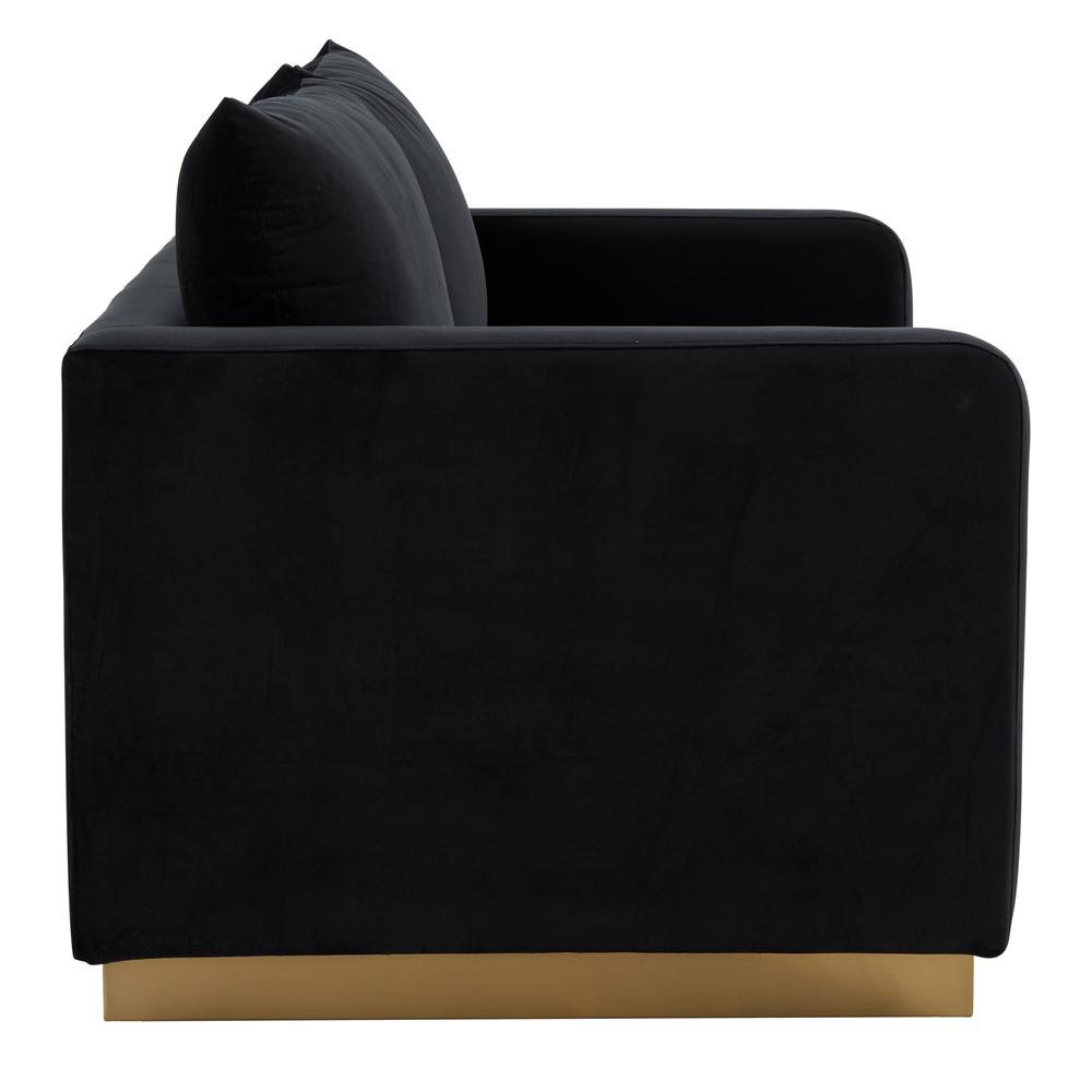 LeisureMod Nervo Modern Mid-Century Upholstered Velvet Loveseat with Gold Frame, Midnight Black. Picture 4