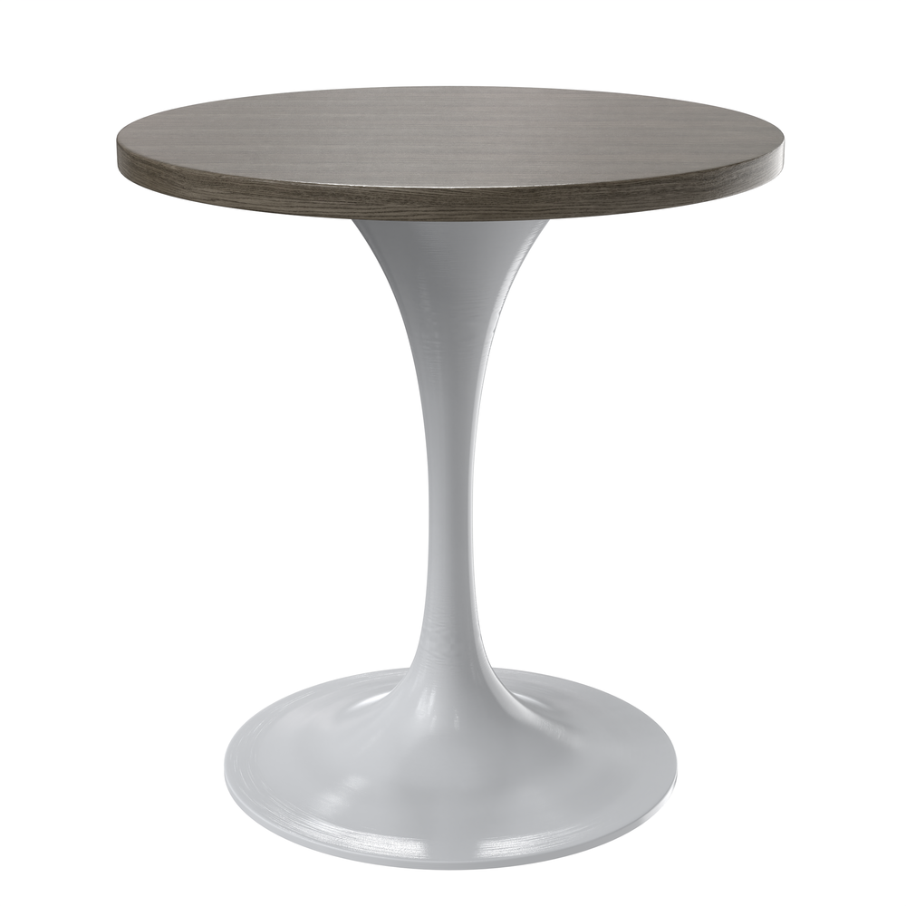 Verve 27 Round Dining Table, White Base with Dark Maple MDF Top. Picture 1