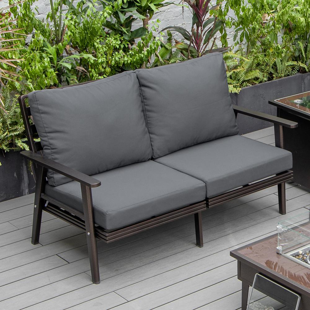 Outdoor Patio Loveseat with Brown Aluminum Frame. Picture 11
