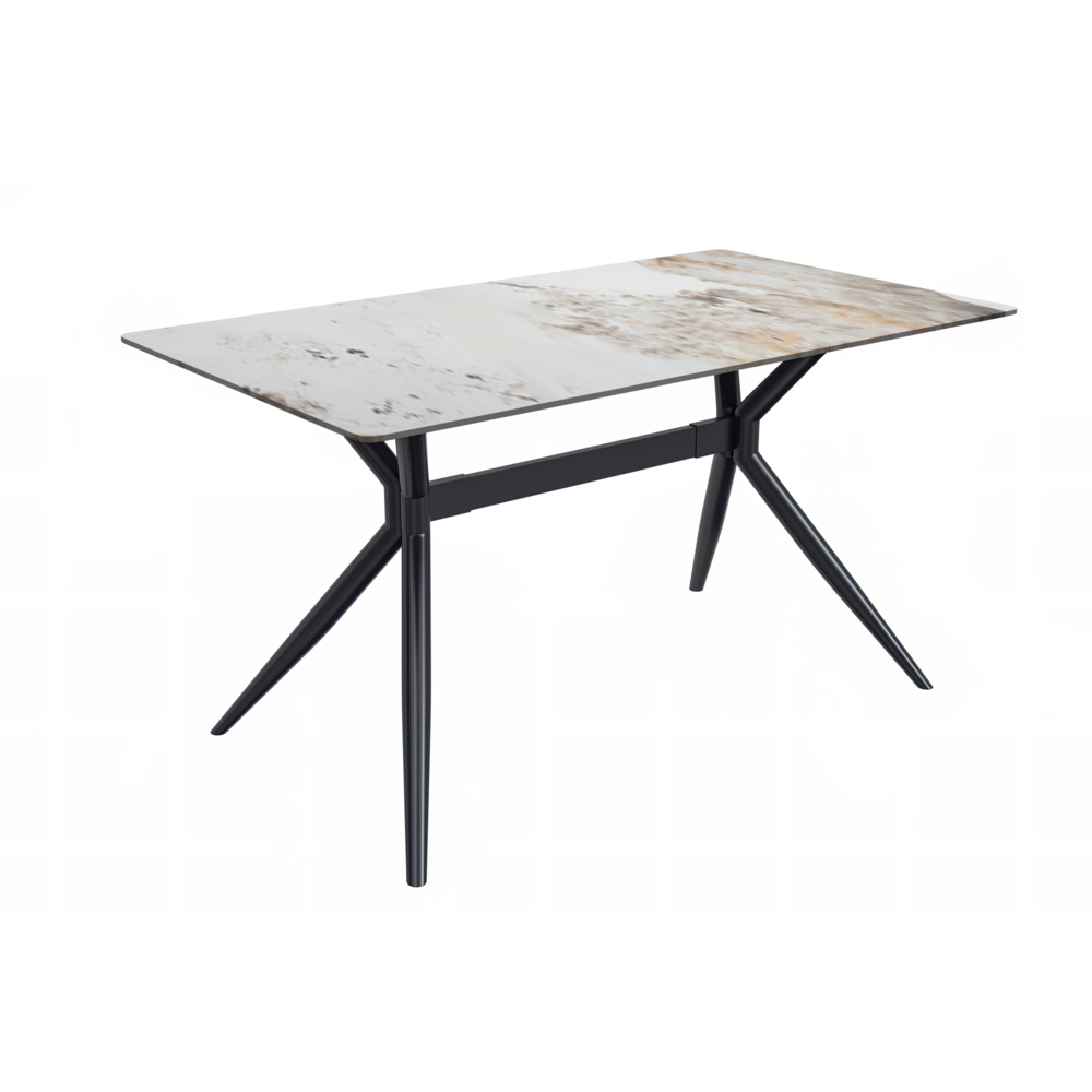 Black Stainless Steel Dining Table 55 With White Grey Sintered Stone Top. Picture 1