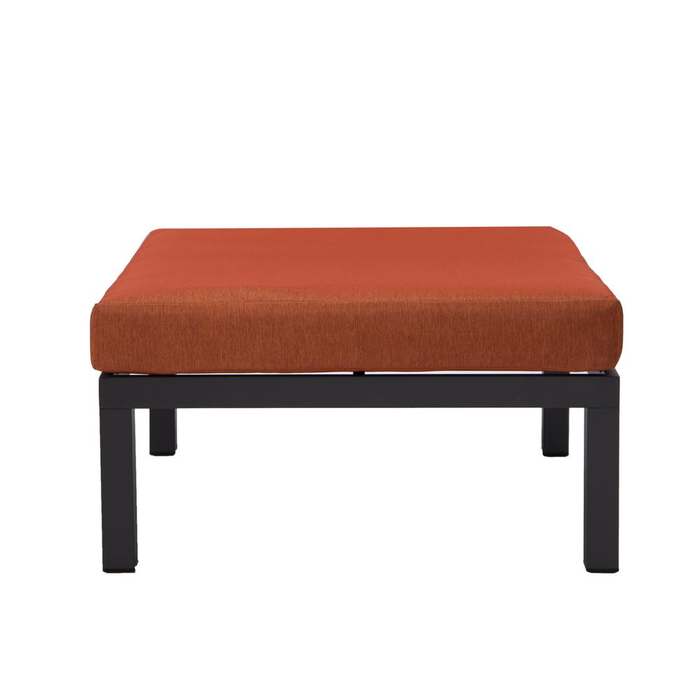 LeisureMod Hamilton 7-Piece Aluminum Patio Conversation Set With Fire Pit Table And Cushions Orange. Picture 23