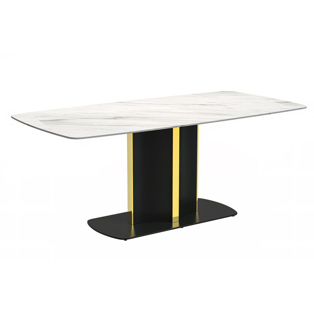 Modern Dining Table Black and Gold Base, With 55 White Sintered Stone Top. Picture 3