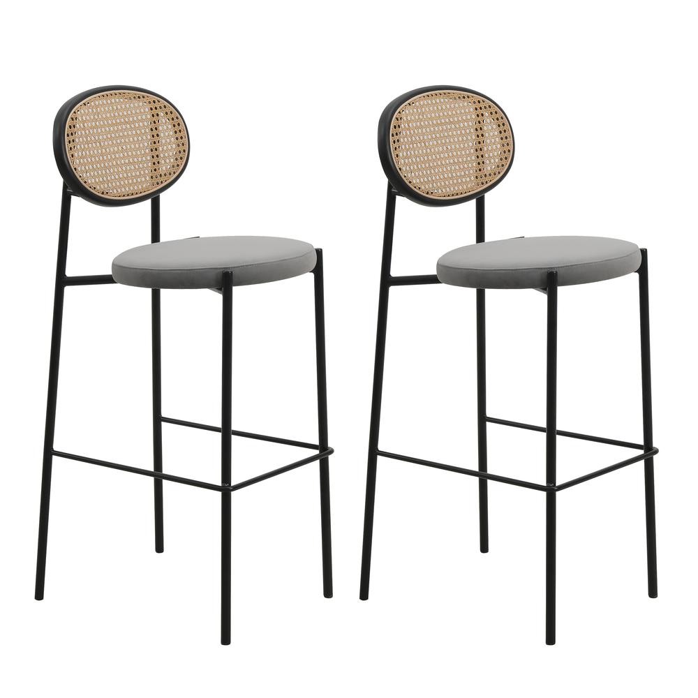 Euston Modern Wicker Bar Stool With Black Steel Frame, Set of 2. Picture 1