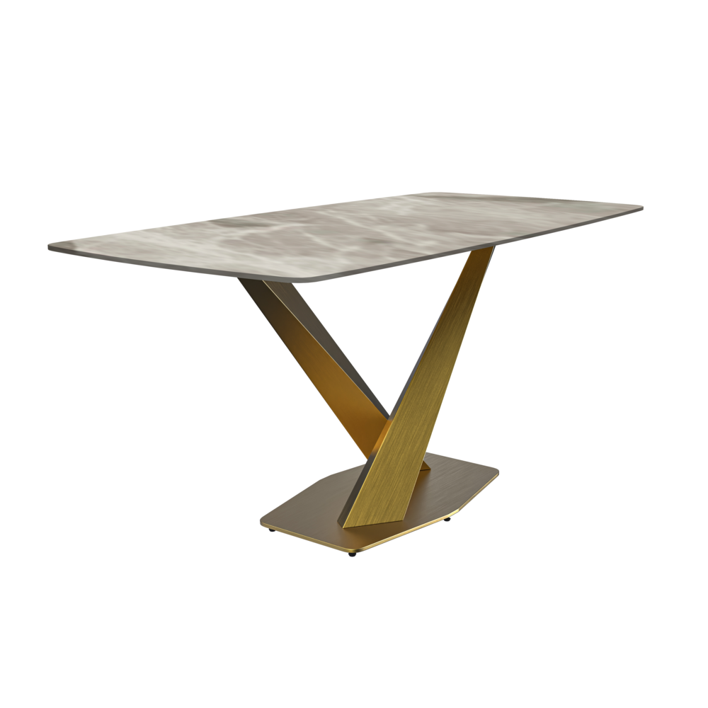 Modern Dining Table Gold Base, With 55" Deep Grey Sintered Stone Top. Picture 2
