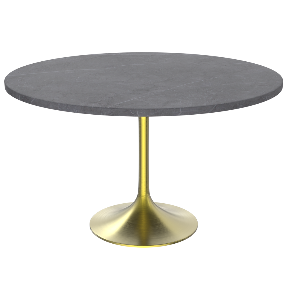 48 Round Dining Table, Brushed Gold Base with Sintered Stone Grey Top. Picture 1