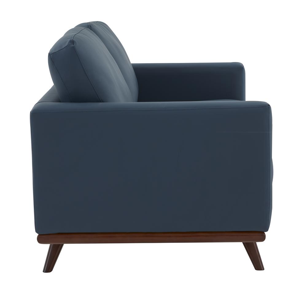 LeisureMod Chester Modern Leather Loveseat With Birch Wood Base, Navy Blue. Picture 3